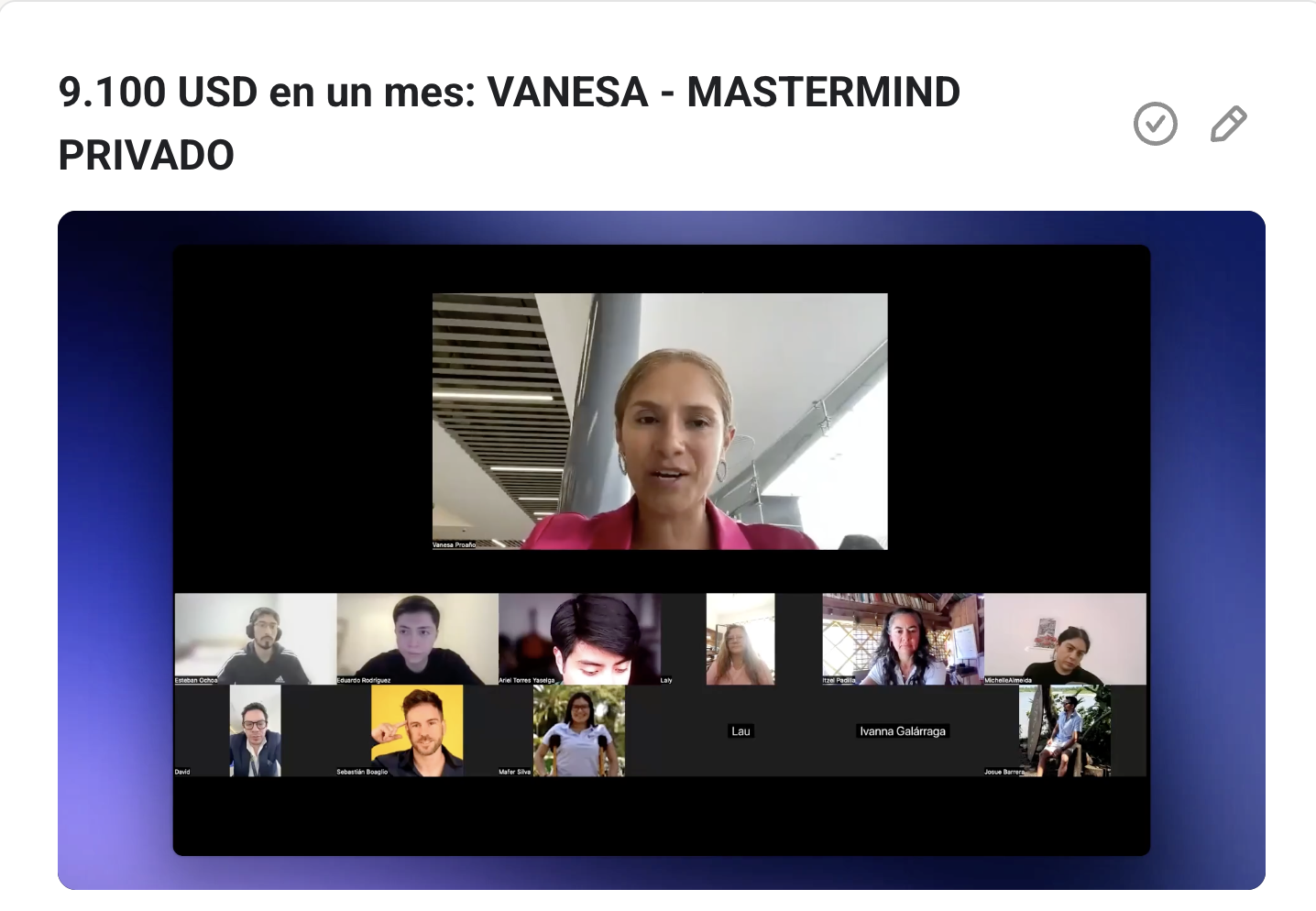 9.100 USD en un mes: VANESA - Mastermind Privado